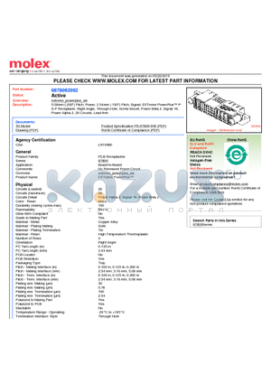 0878063002 datasheet - 5.08mm (.200) Pitch, Power, 2.54mm (.100) Pitch, Signal, EXTreme PowerPlus PS-P Receptacle, Right Angle, Through Hole, Screw Mount, Power Beta 2