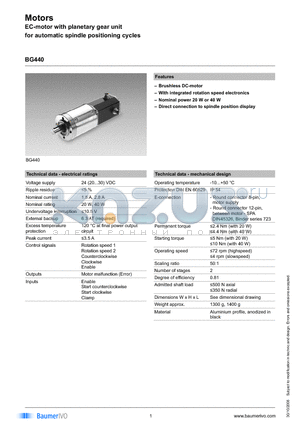 BG440 datasheet - EC-motor with planetary gear unit for automatic spindle positioning cycles