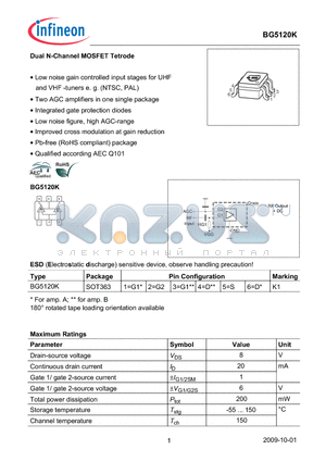BG5120K datasheet - Dual N-Channel MOSFET Tetrode