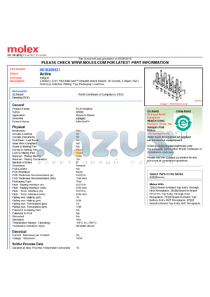 0878305021 datasheet - 2.00mm (.079) Pitch Milli-Grid Straddle Mount Header, 50 Circuits, 0.38lm (15l)  Gold (Au) Selective Plating, Tray Packaging, Lead-free