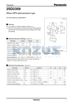 2SD2359 datasheet - Silicon NPN epitaxial planer type(For low-frequency amplification)