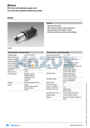 BG650 datasheet - EC-motor with planetary gear unit for automatic spindle positioning cycles