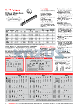 21050D40R500JE datasheet - Dividohm^ Vitreous Enamel Adjustable Power