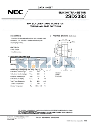 2SD2383 datasheet - NPN SILICON EPITAXIAL TRANSISTOR FOR HIGH-VOLTAGE SWITCHING