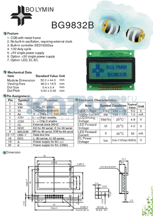 BG9832B datasheet - COB with metal frame No built-in oscillation, requiring external clock