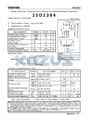 2SD2384 datasheet - NPN TRIPLI DIFFUSED TYPE (POWER AMPLIFIER APPLICATIONS)