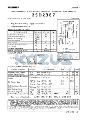 2SD2387 datasheet - NPN TRIPLE DIFFUSED TYPE (POWER AMPLIFIER APPLICATIONS)