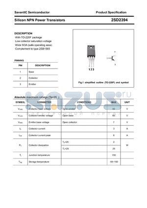 2SD2394 datasheet - Silicon NPN Power Transistors