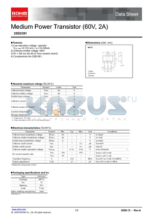 2SD2391 datasheet - Medium Power Transistor (60V, 2A)