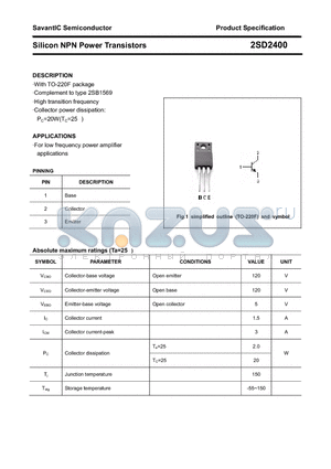 2SD2400 datasheet - Silicon NPN Power Transistors