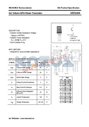 2SD2406 datasheet - isc Silicon NPN Power Transistor