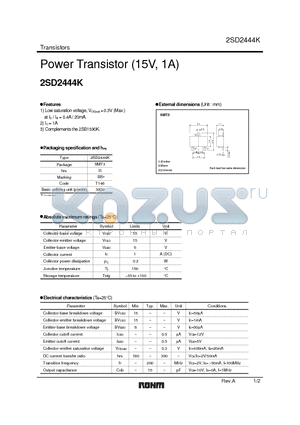 2SD2444K datasheet - Power Transistor (15V, 1A)