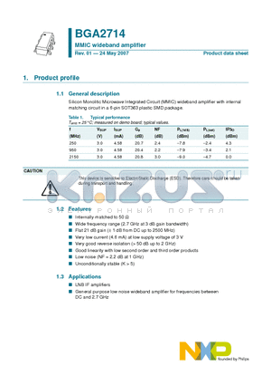 BGA2714 datasheet - MMIC wideband amplifier