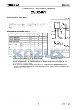 2SD2461 datasheet - Power Amplifier Applications