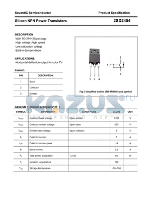 2SD2454 datasheet - Silicon NPN Power Transistors