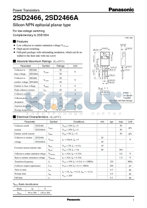 2SD2466 datasheet - Silicon NPN epitaxial planar type(For low-voltage switching)