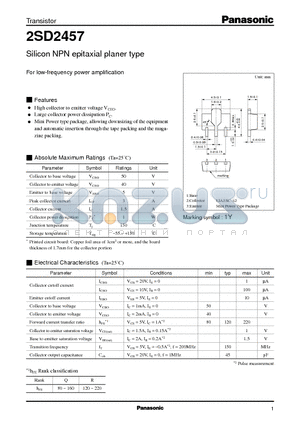2SD2457 datasheet - Silicon NPN epitaxial planer type(For low-frequency power amplification)