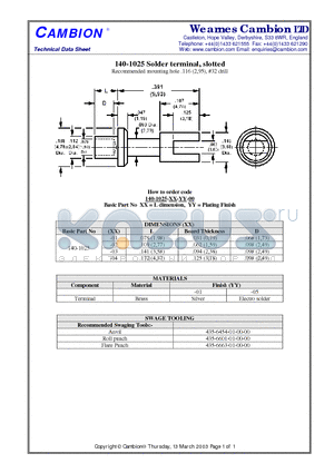 140-1025 datasheet - Solder terminal, slotted