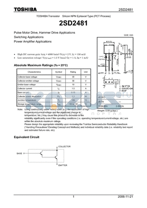 2SD2481 datasheet - Pulse Motor Drive, Hammer Drive Applications