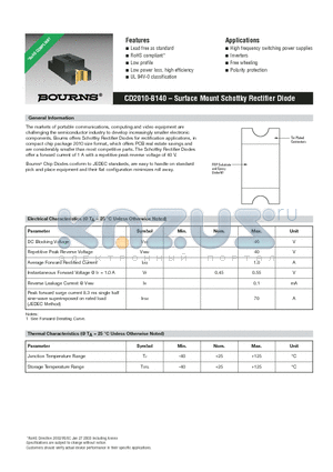 CD2010-B140 datasheet - CD2010-B140 - Surface Mount Schottky Rectifier Diode