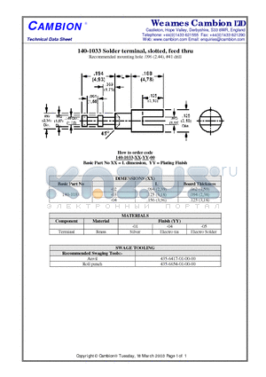 140-1033 datasheet - Solder terminal, slotted, feed thru