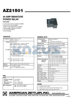 AZ21501-1A-24A datasheet - 40 AMP MINIATURE POWER RELAY