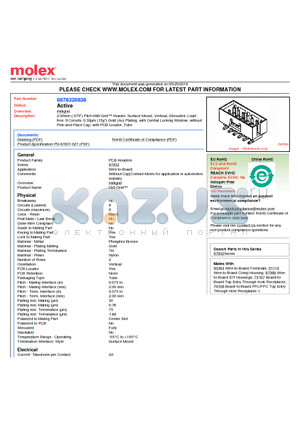 0878320838 datasheet - 2.00mm (.079) Pitch Milli-Grid Header, Surface Mount, Vertical, Shrouded, Leadfree 8 Circuits, 0.38lm (15l) Gold (Au) Plating, with Central Locking Window