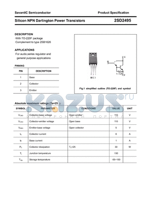 2SD2495 datasheet - Silicon NPN Darlington Power Transistors