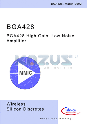 BGA428 datasheet - BGA428 High Gain, Low Noise Amplifier