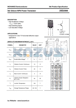 2SD2500 datasheet - isc Silicon NPN Power Transistor