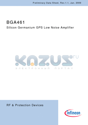 BGA461 datasheet - Silicon Germanium GPS Low Noise Amplifier