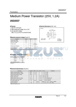 2SD2537 datasheet - Medium Power Transistor (25V, 1.2A)