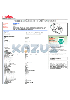 0878321242 datasheet - 2.00mm (.079) Pitch Milli-Grid Header, Surface Mount, Vertical, Shrouded, Leadfree 12 Circuits, 0.76lm (30l) Gold (Au) Plating, with Locking Window