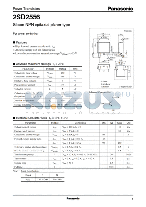 2SD2556 datasheet - Silicon NPN epitaxial planer type(For power switching)