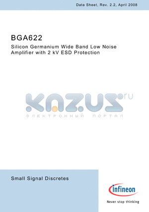 BGA622 datasheet - Silicon Germanium Wide Band Low Noise Amplifier with 2 kV ESD Protection