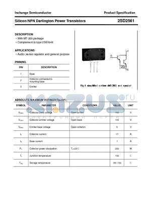 2SD2561 datasheet - Silicon NPN Darlington Power Transistors