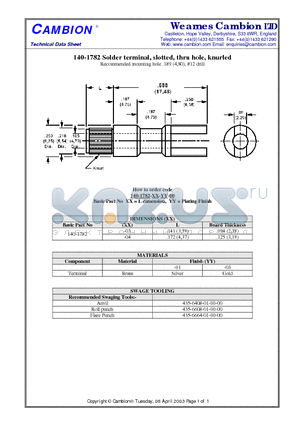 140-1782 datasheet - Solder terminal, slotted, thru hole, knurled