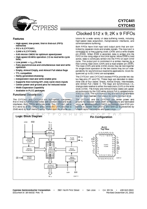 CY7C441-30JI datasheet - Clocked 512 x 9, 2K x 9 FIFOs