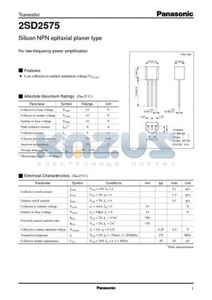 2SD2575 datasheet - Silicon NPN epitaxial planer type(For low-frequency power amplification)