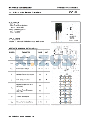 2SD2581 datasheet - isc Silicon NPN Power Transistor