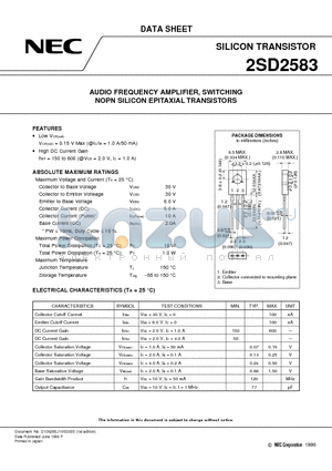 2SD2583 datasheet - AUDIO FREQUENCY AMPLIFIER, SWITCHING NOPN SILICON EPITAXIAL TRANSISTORS