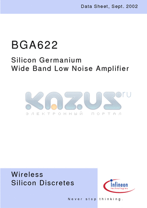 BGA622 datasheet - Silicon Germanium Wide Band Low Noise Amplifier