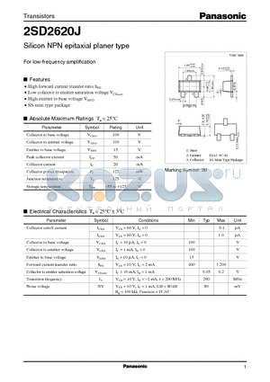 2SD2620 datasheet - Silicon NPN epitaxial planer type(For low-frequency amplification)