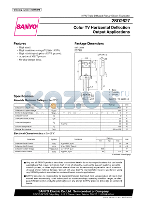 2SD2627 datasheet - Color TV Horizontal Deflection Output Applications