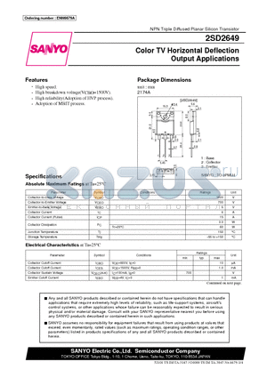 2SD2649 datasheet - Color TV Horizontal Deflection Output Applications