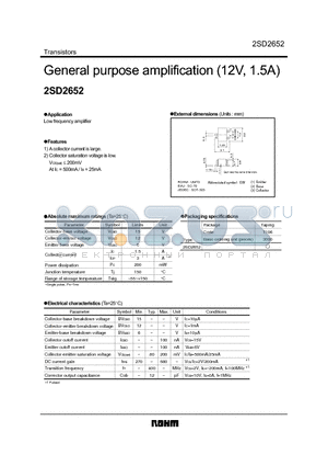 2SD2652 datasheet - General purpose amplification (12V, 1.5A)