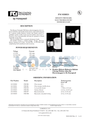 140-90003 datasheet - RIXSON FIREMARK ELECTROMAGNETIC DOOR RELEASE