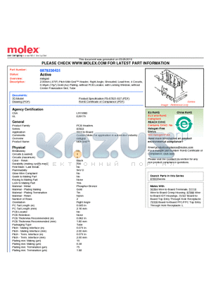 0878330431 datasheet - 2.00mm (.079) Pitch Milli-Grid Header, Right Angle, Shrouded, Lead-free, 4 Circuits, 0.38lm (15l) Gold (Au) Plating, without PCB Locator, with Locking Window