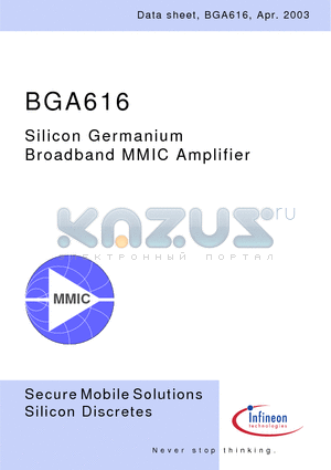 BGA616 datasheet - Silicon Germanium Broadband MMIC Amplifier