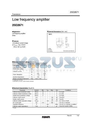 2SD2671 datasheet - Low frequency amplifier
